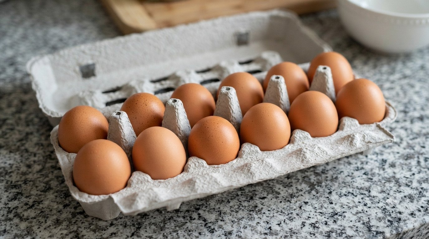 Huevos frescos enteros preparados para cocinar en freidora de aire
