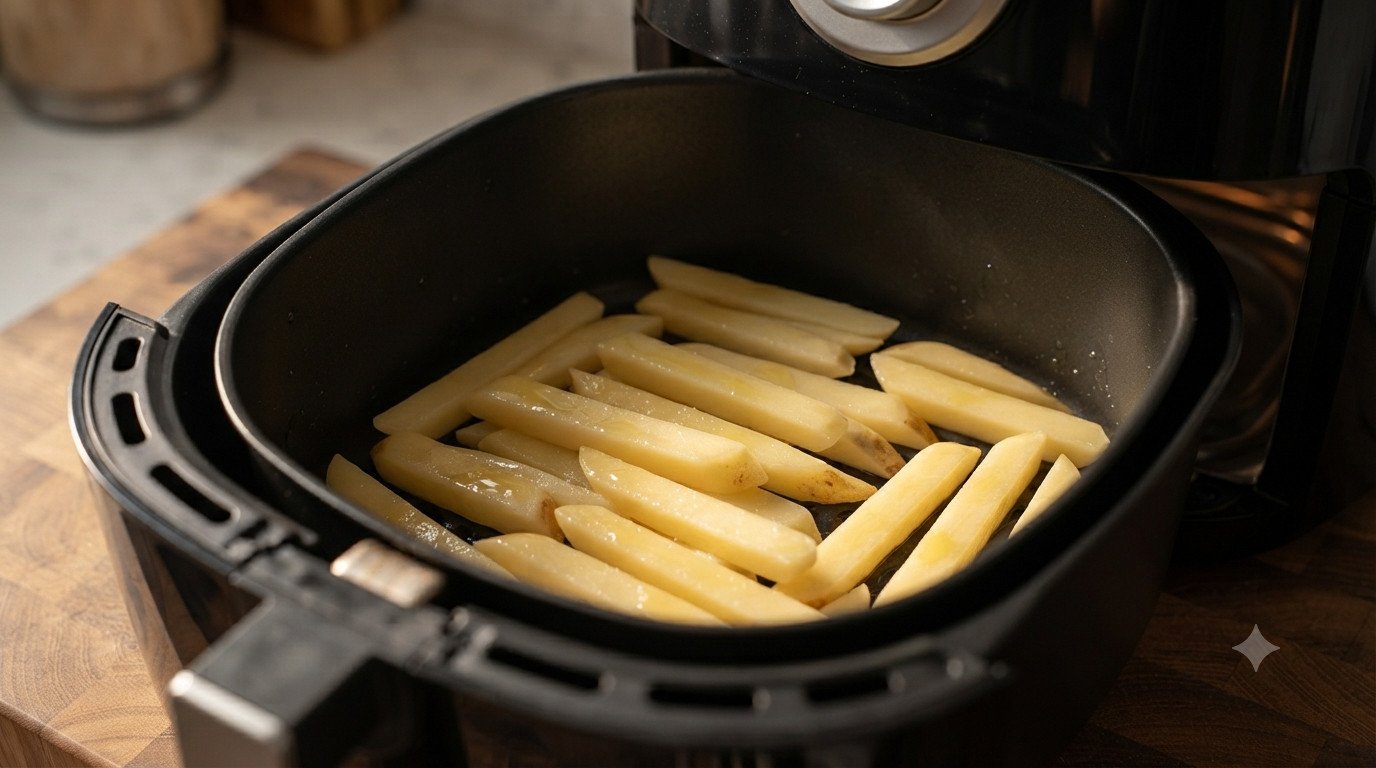Cesta siendo agitada durante el cocinado
