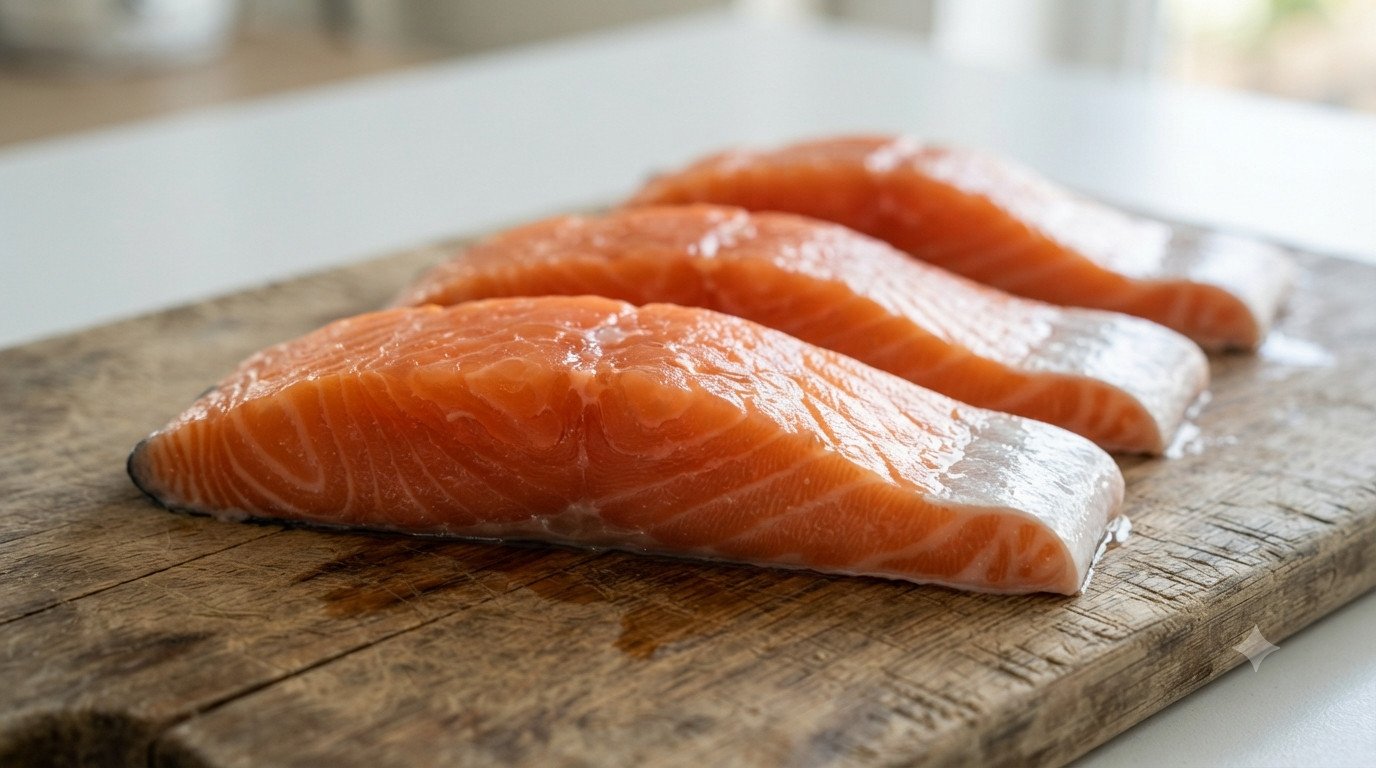 Ingredientes para salmón en freidora de aire: lomos frescos, limón y especias