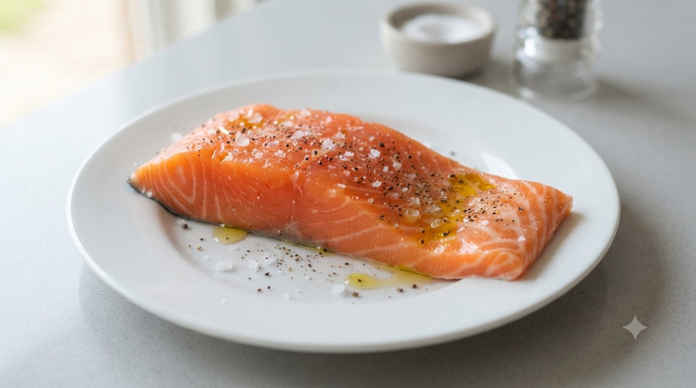 Secando los lomos de salmón con papel de cocina