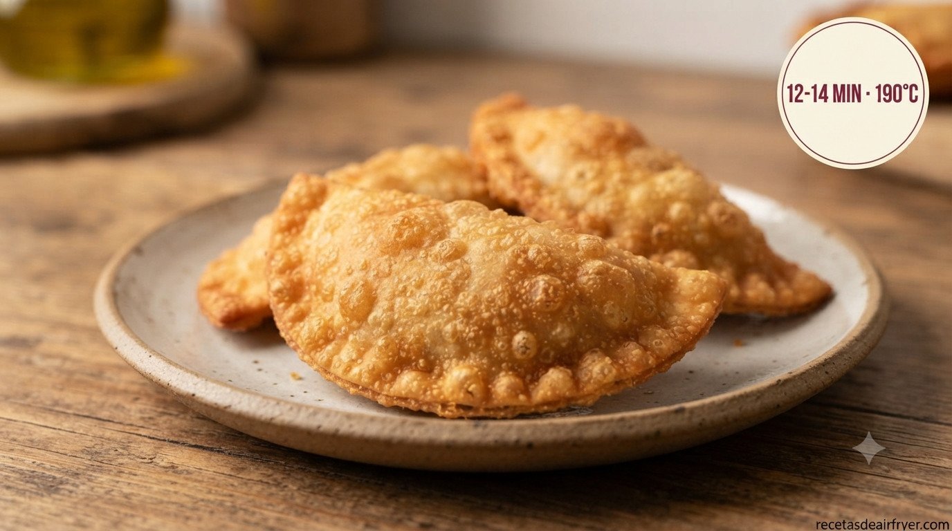 Empanadillas congeladas doradas y crujientes recién sacadas de la freidora de aire