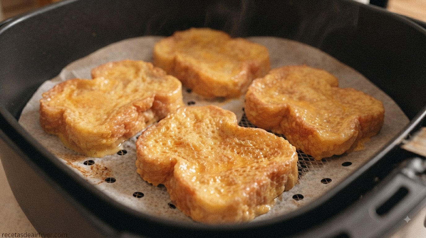 Torrijas doradas recién sacadas de la freidora de aire