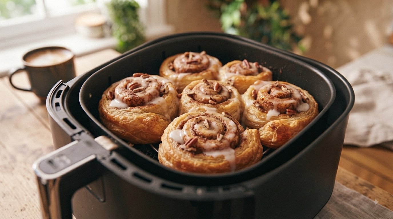 Bagels y alimentos preparados para un desayuno rápido en freidora de aire