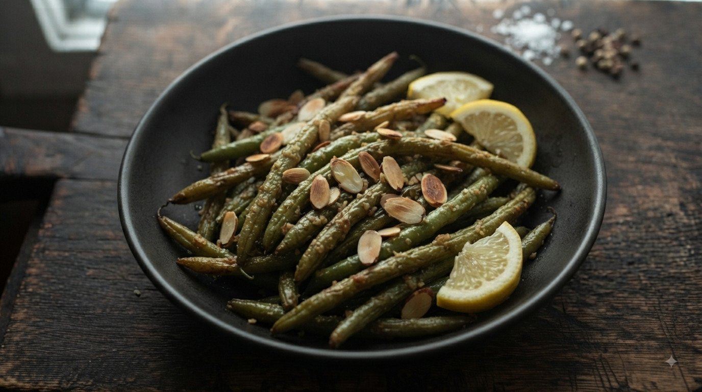 Judías verdes en freidora de aire, dorados y con queso gratinado