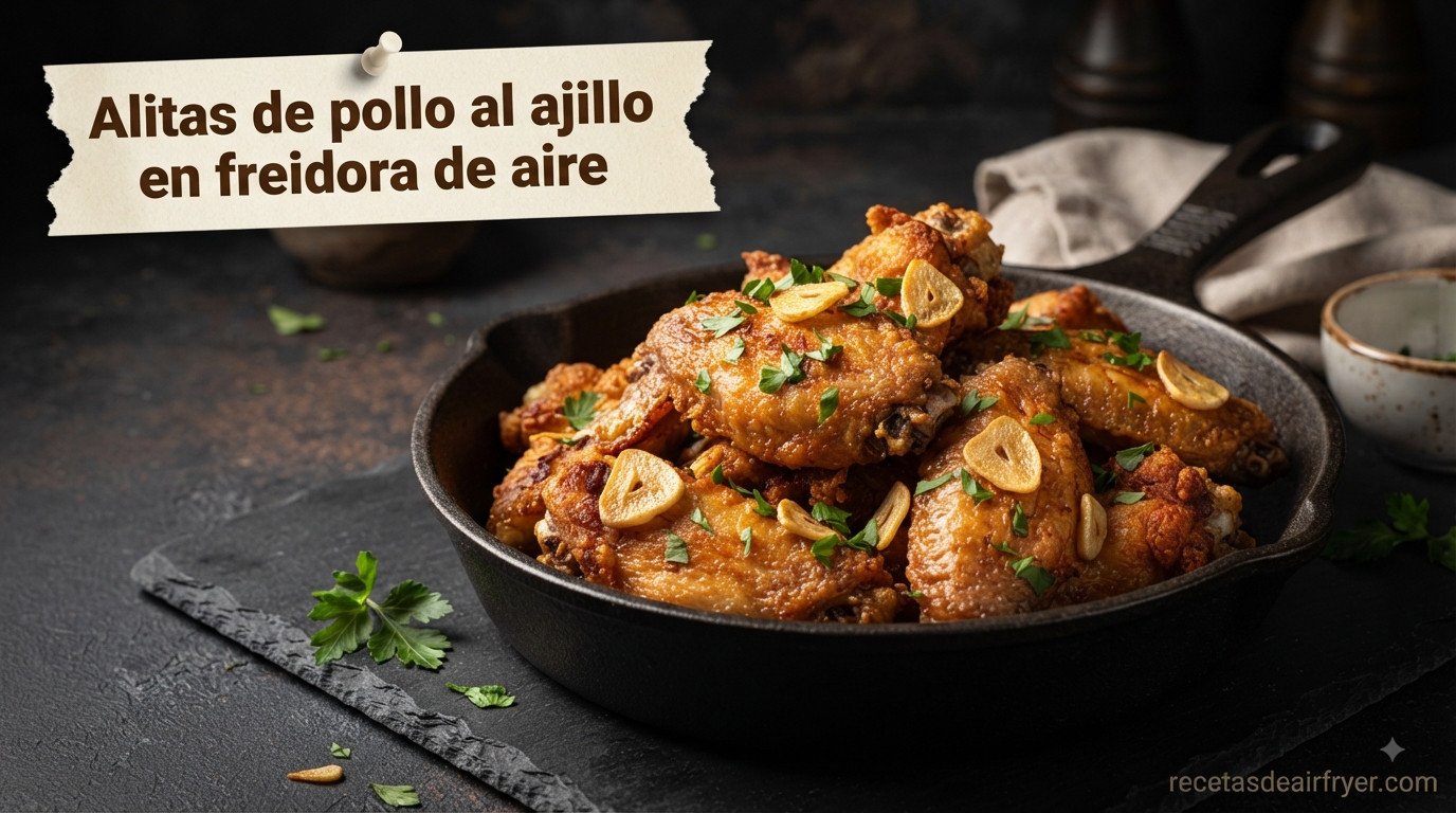 Alitas de pollo al ajillo en freidora de aire, doradas y jugosas