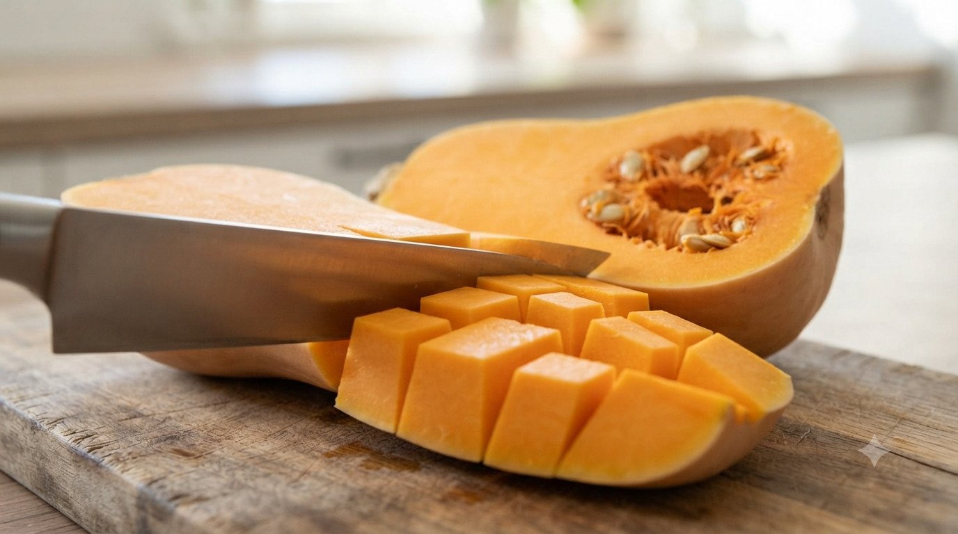 Calabaza preparada para cortar en trozos