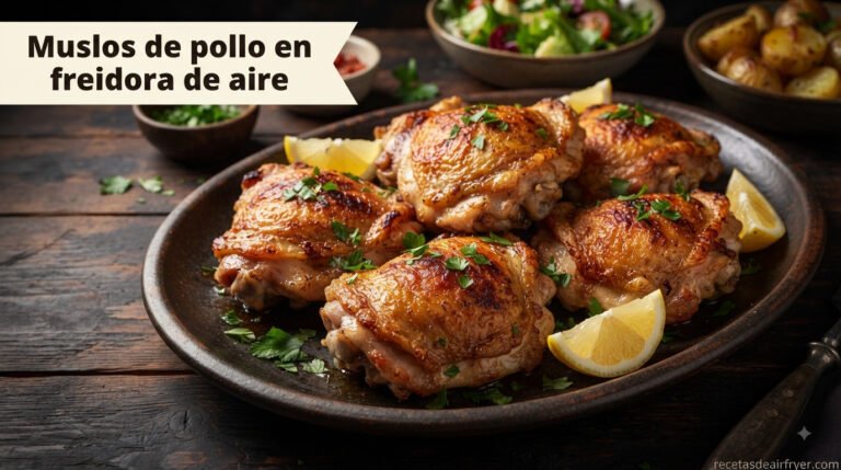 Muslos de pollo en freidora de aire, jugosos en 25 minutos