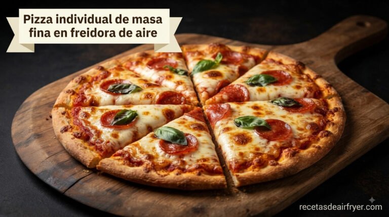 Pizza individual de masa fina en freidora de aire en 10 min