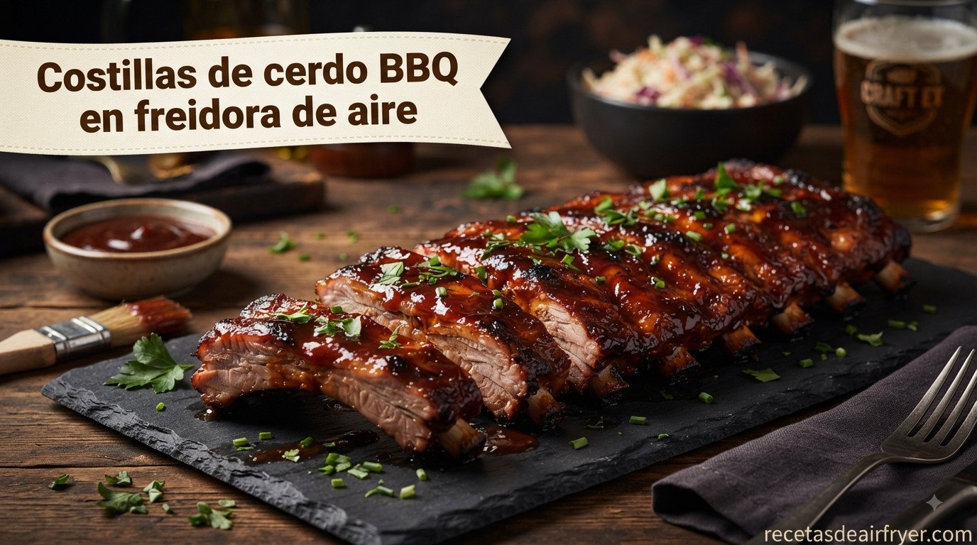 Costillas de cerdo BBQ en freidora de aire con glaseado caramelizado