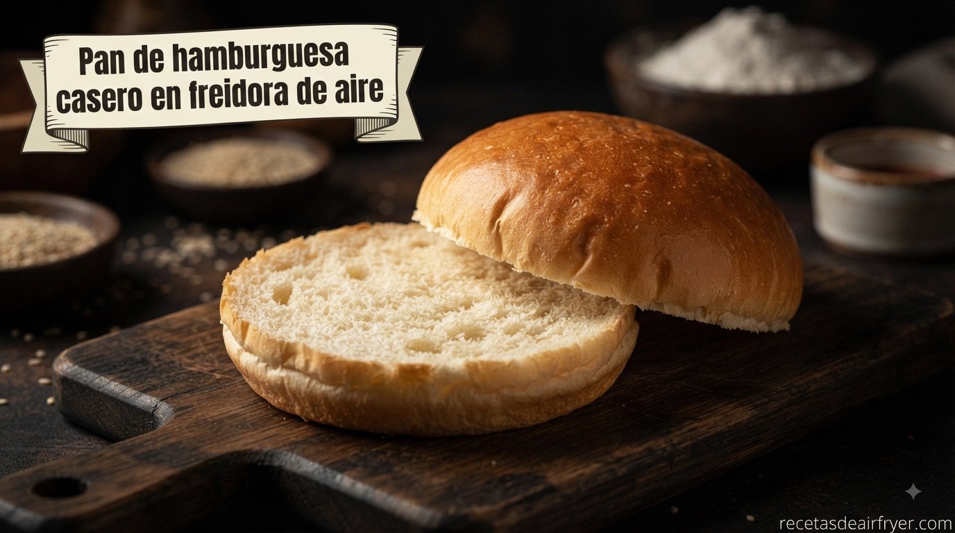 Pan de hamburguesa casero en freidora de aire, dorado y esponjoso