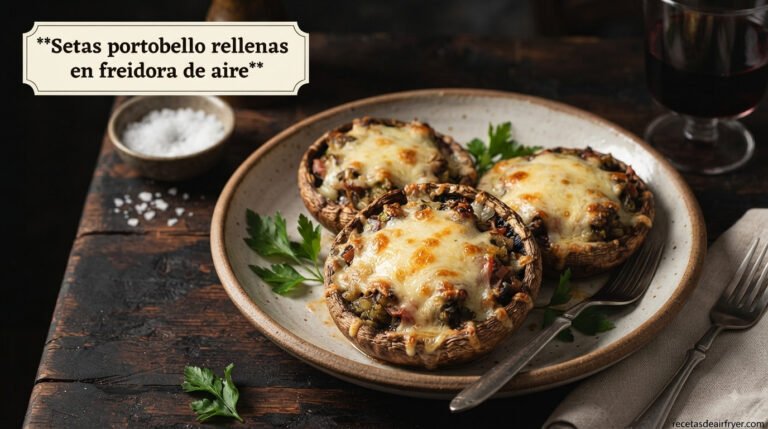 Setas portobello rellenas en freidora de aire en 10 minutos
