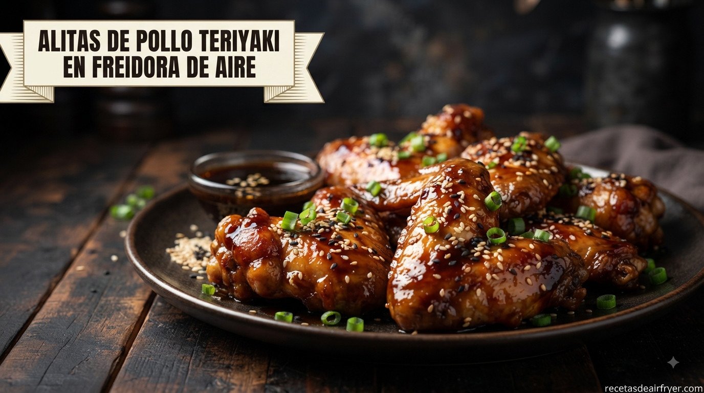 Alitas de pollo teriyaki en freidora de aire, brillantes y glaseadas