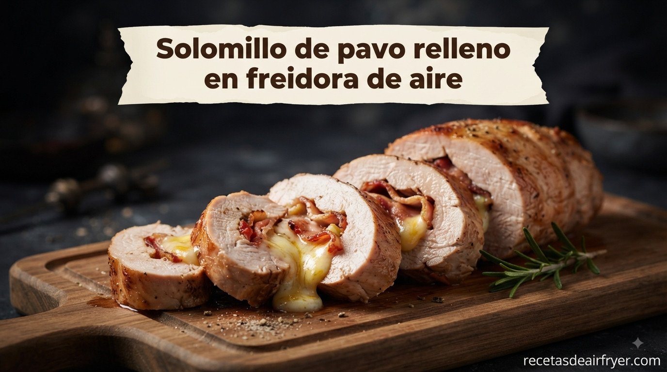 Solomillo de pavo relleno en freidora de aire con bacon y queso fundido