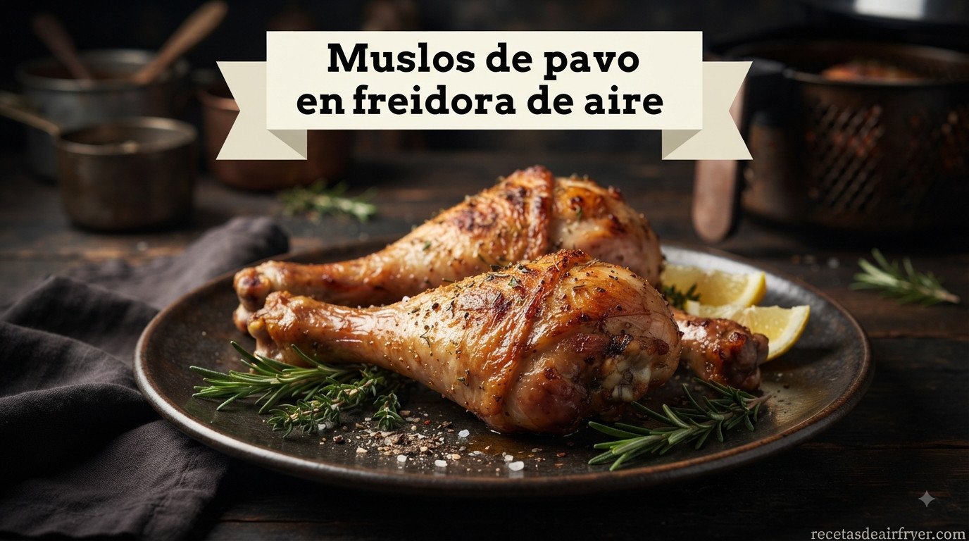 Muslos de pavo en freidora de aire con la piel dorada