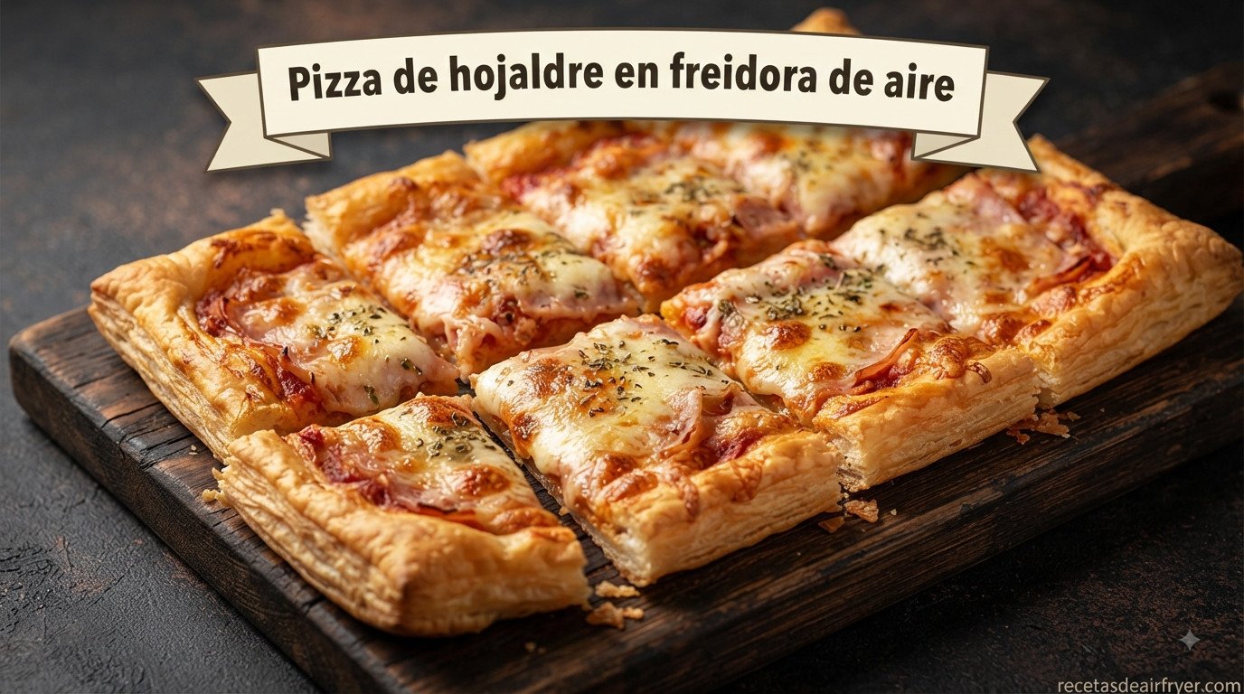Pizza de hojaldre en freidora de aire, dorada y crujiente