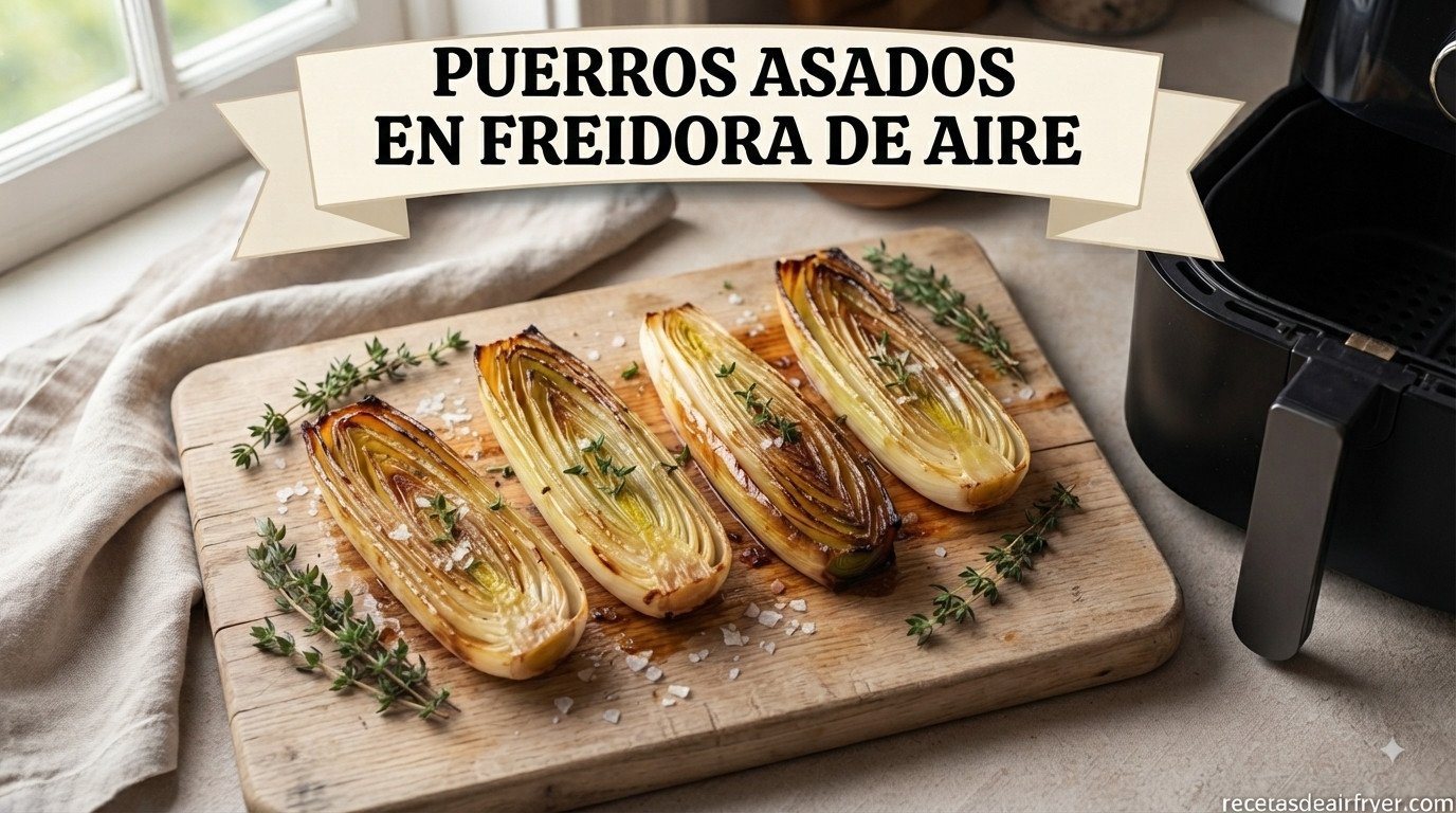 Puerros asados en freidora de aire dorados y listos para servir