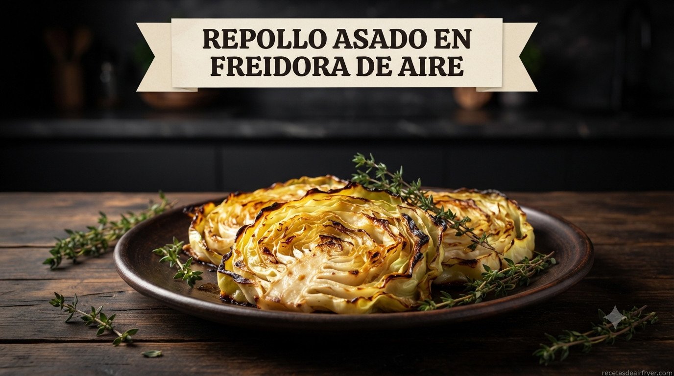 Repollo asado en freidora de aire en filetes dorados