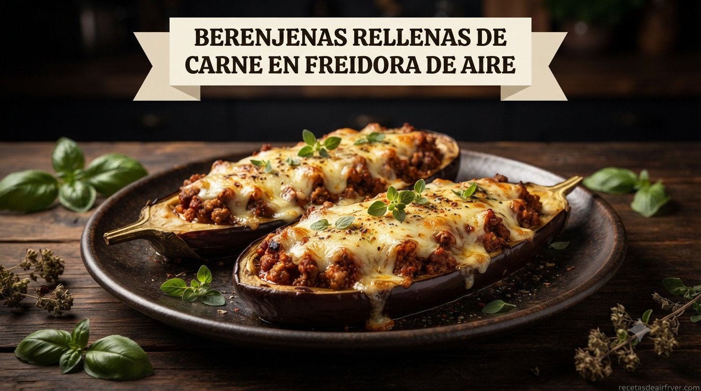 Berenjenas rellenas de carne en freidora de aire gratinadas con queso