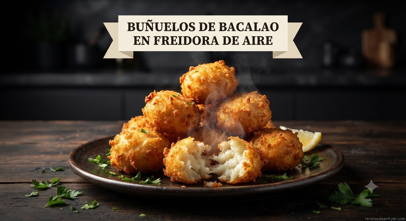 Buñuelos de bacalao en freidora de aire dorados y crujientes
