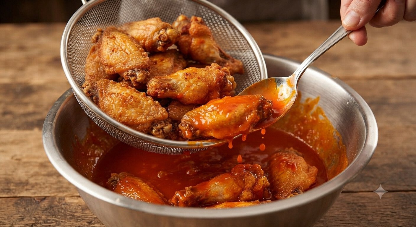 Alitas de pollo bañadas en salsa buffalo
