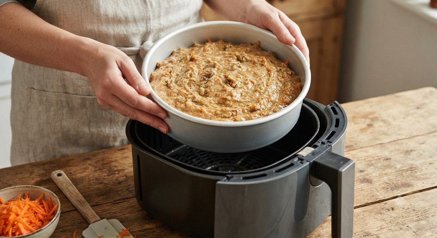 Molde con la masa de carrot cake lista para la freidora