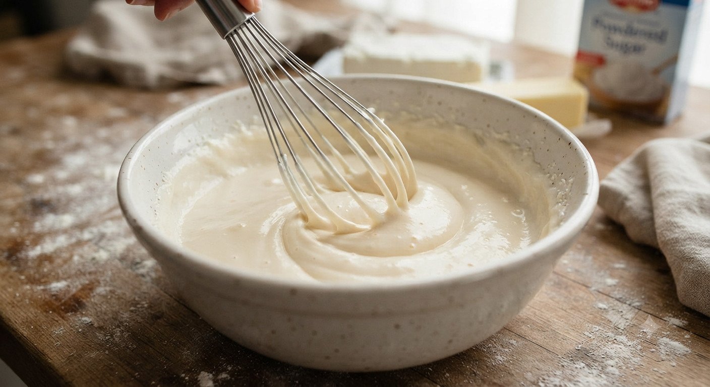Glaseado de queso crema batiéndose en un bol