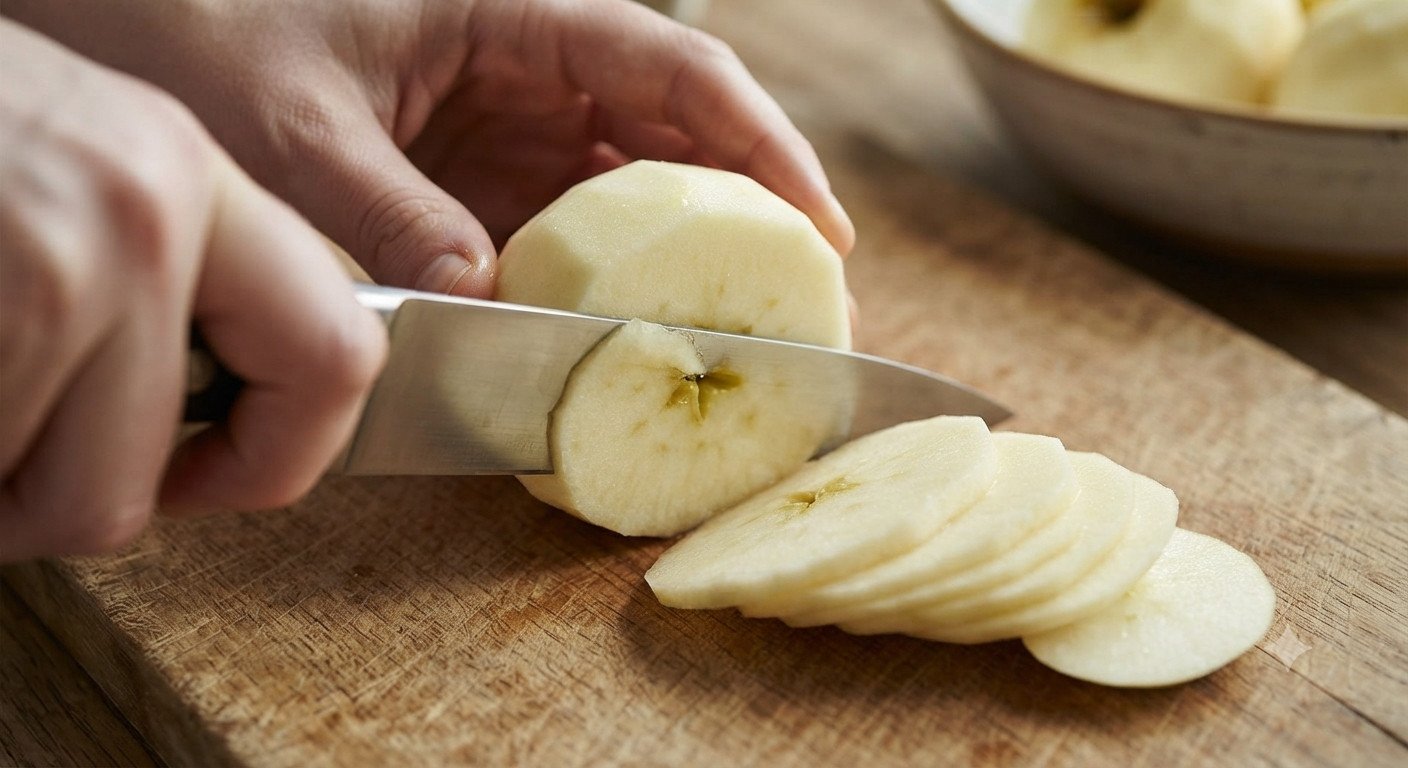 Manzanas cortadas en láminas finas
