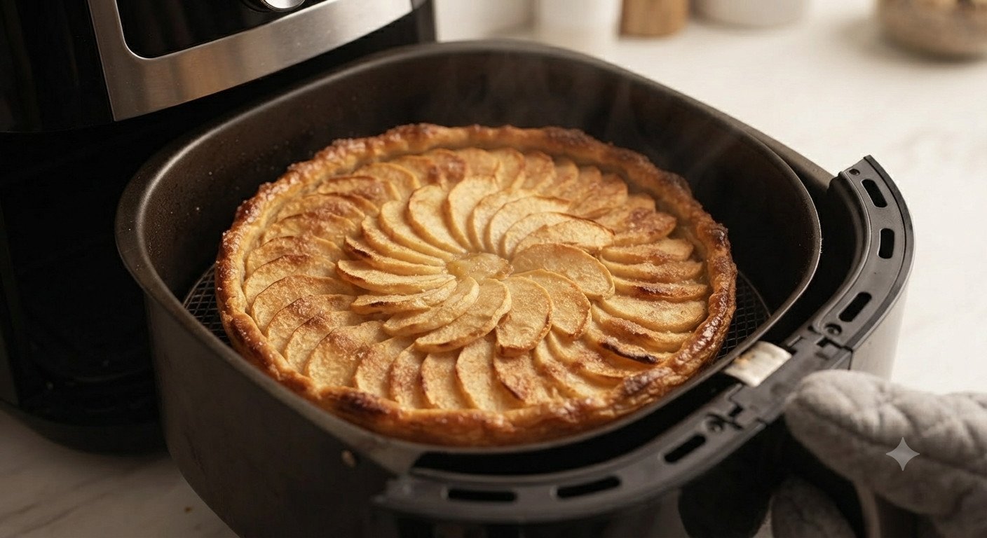 Tarta de manzana dorada dentro de la freidora de aire