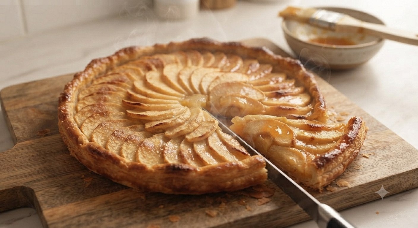 Tarta de manzana glaseada y cortada en porciones