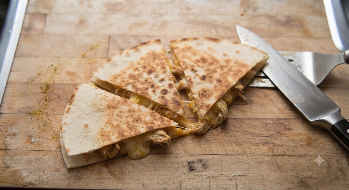 Quesadillas de pollo cortadas en triángulos listas para servir