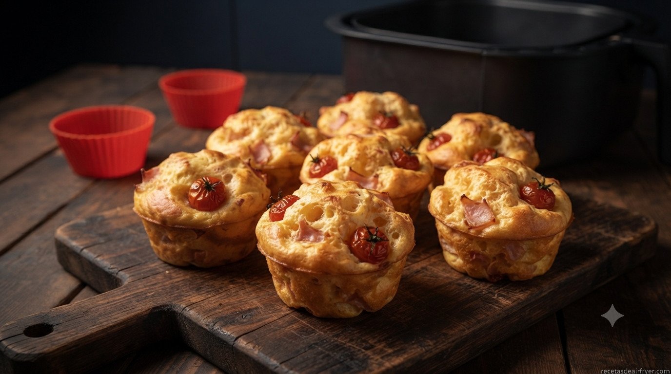 Muffins salados terminados, dorados y esponjosos