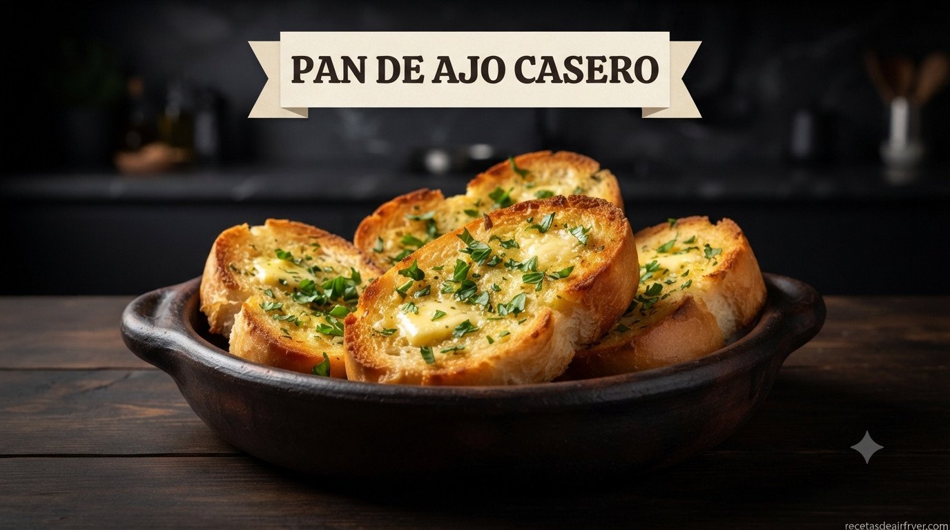 Pan de ajo casero en freidora de aire, crujiente y dorado