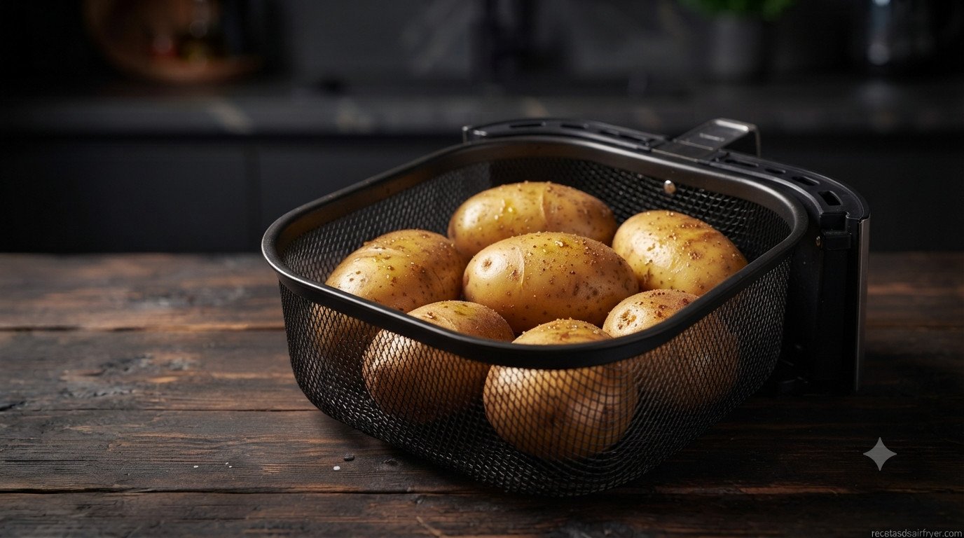 Patatas sazonadas con romero y especias antes de entrar en la freidora de aire