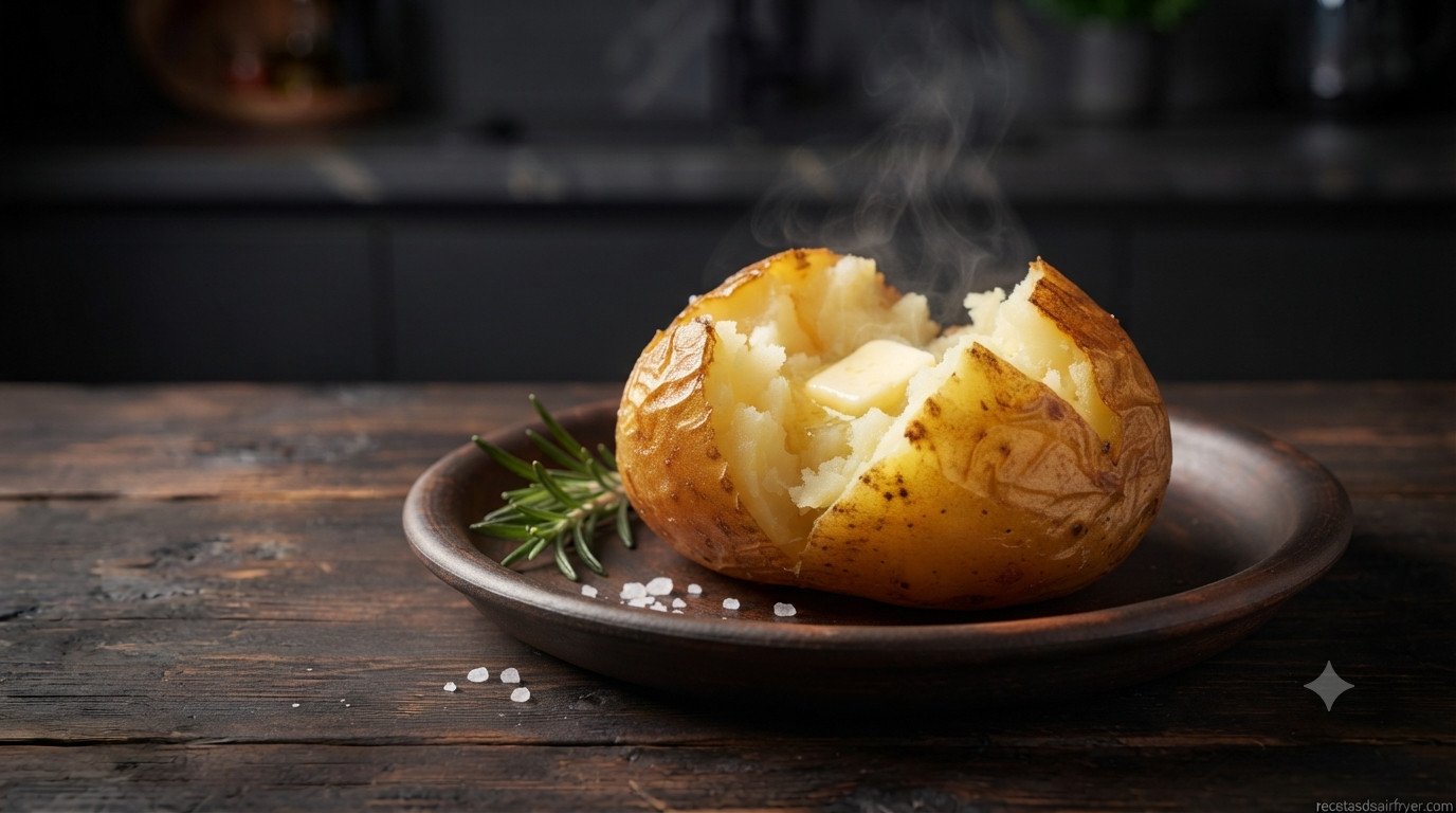 Patatas asadas a mitad de cocción dentro de la freidora de aire
