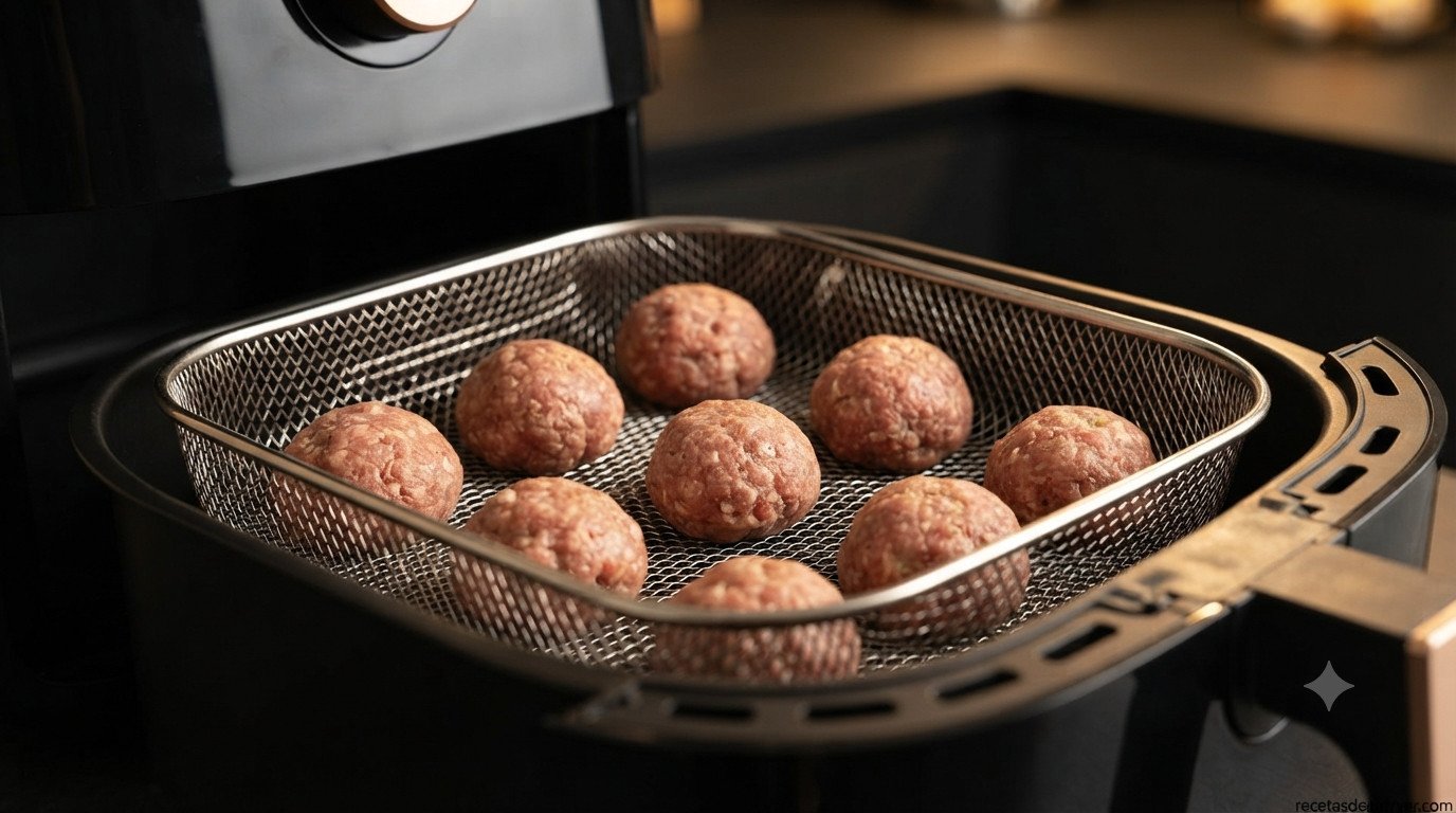 Albóndigas caseras redondas formadas a mano sobre una tabla
