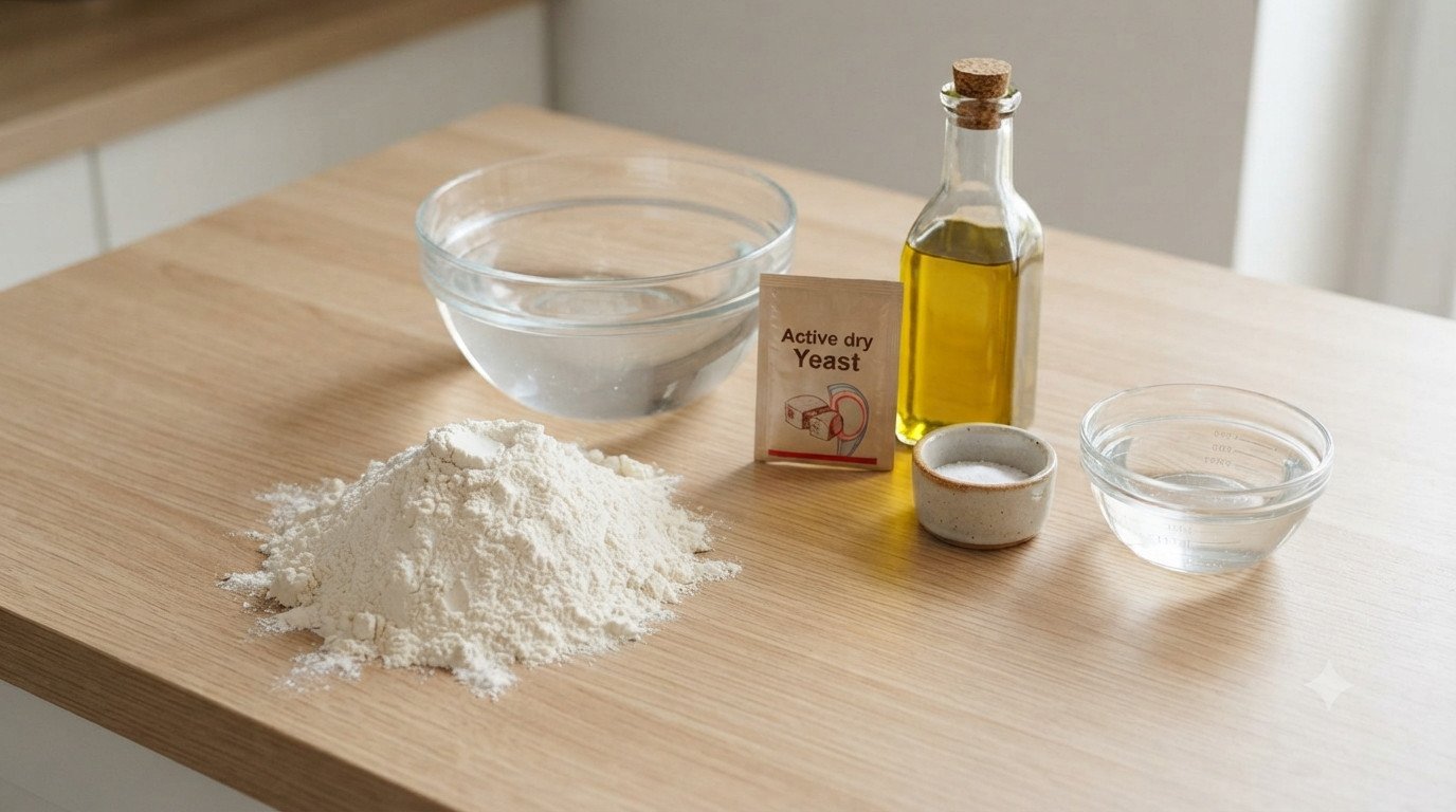 Ingredientes para preparar pan de pita casero