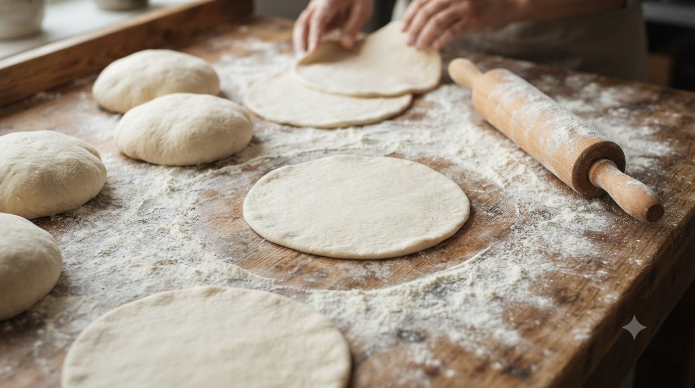 Discos de masa preparados para hacer pan de pita