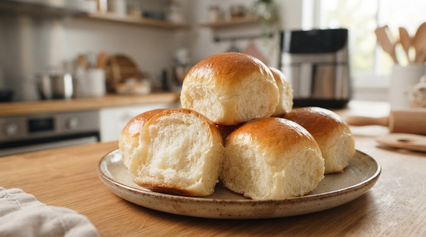 Pan de leche casero en freidora de aire, tierno, esponjoso y dorado