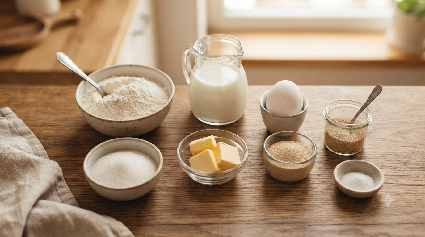 Ingredientes para preparar pan de leche casero en freidora de aire