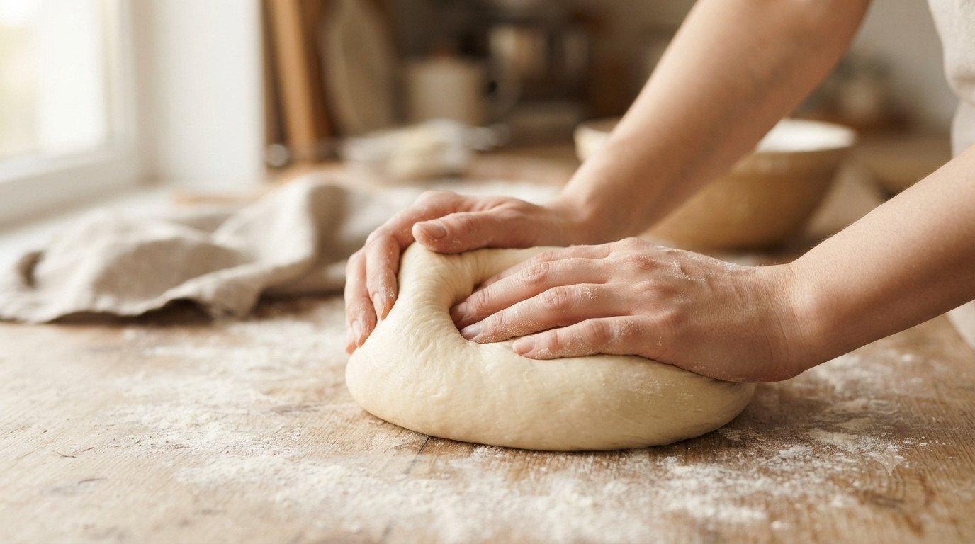 Masa de pan de leche mezclándose en un bol