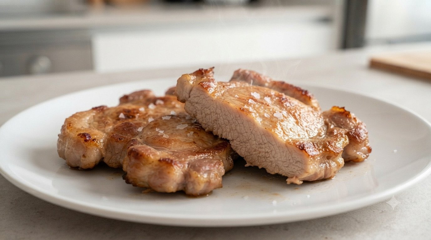 Secreto de cerdo dorado y jugoso recién hecho en air fryer