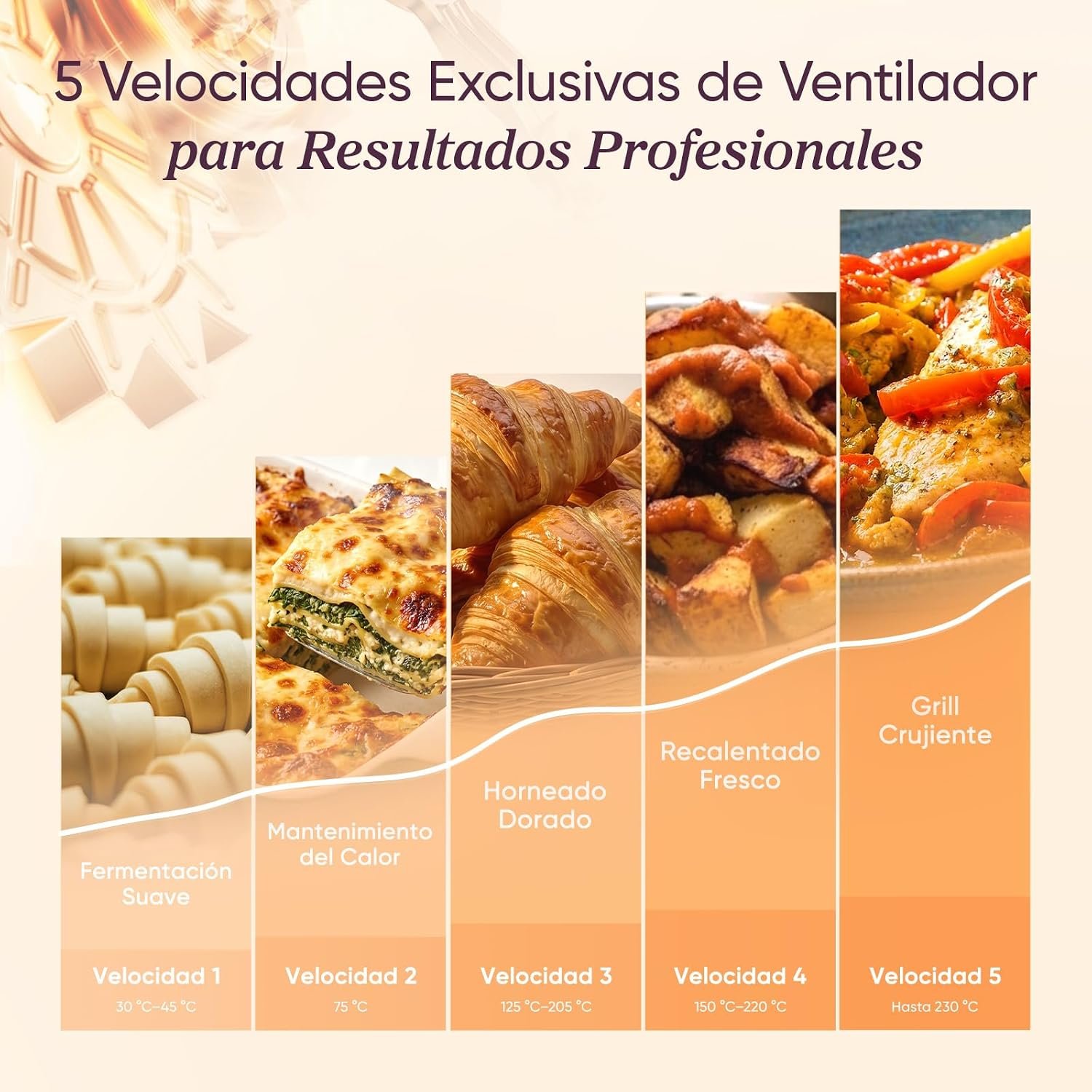 Alimentos variados cocinados de forma uniforme en la Cosori Turbo Blaze