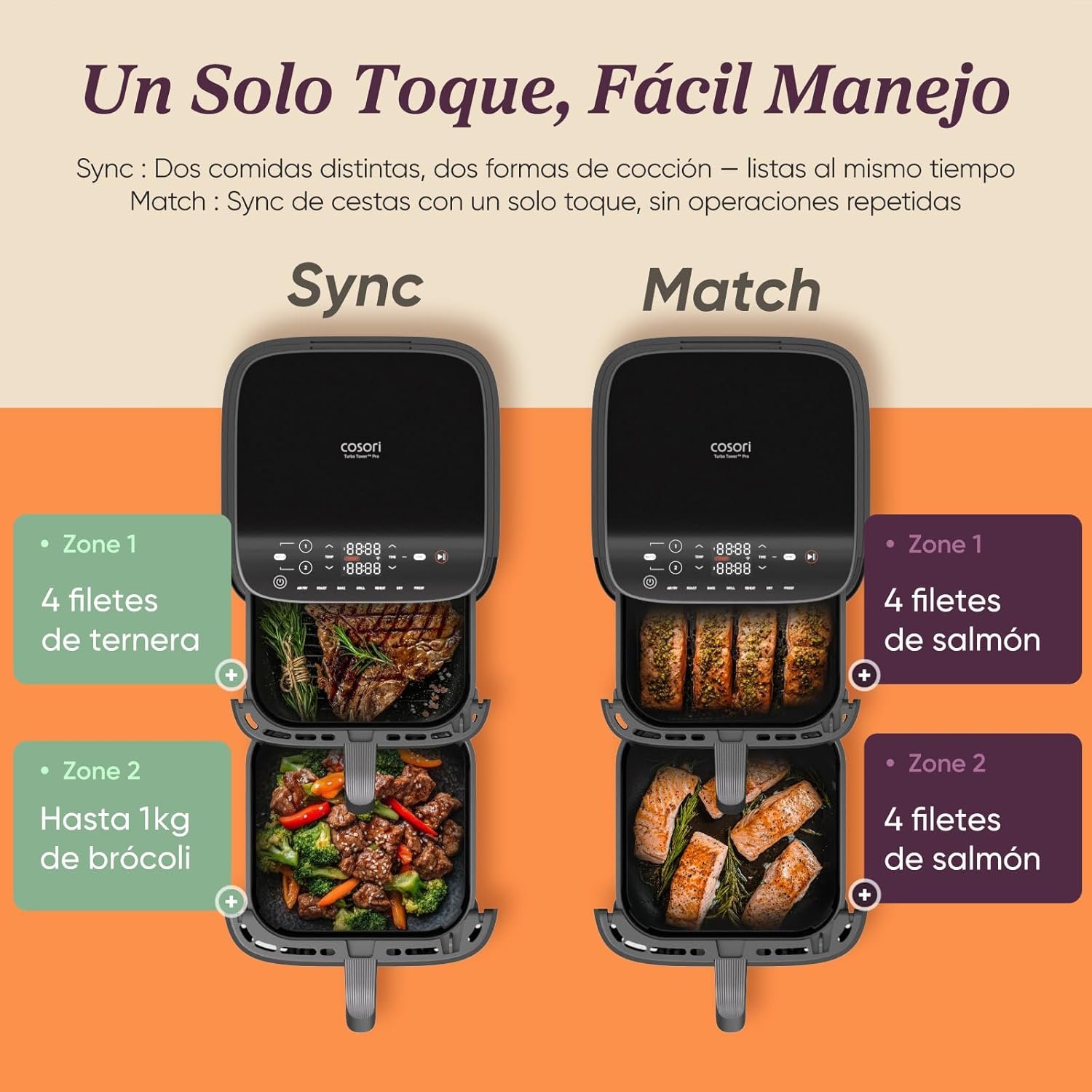 Funciones de cocción de la COSORI Turbo Tower Pro Smart