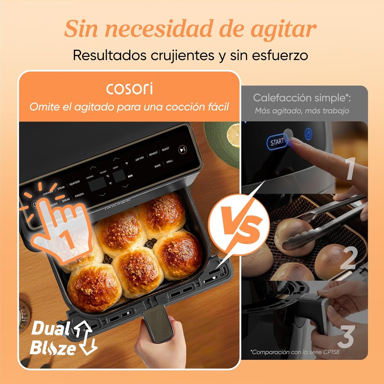 Alitas de pollo doradas uniformemente en la Cosori Dual Blaze sin necesidad de voltear