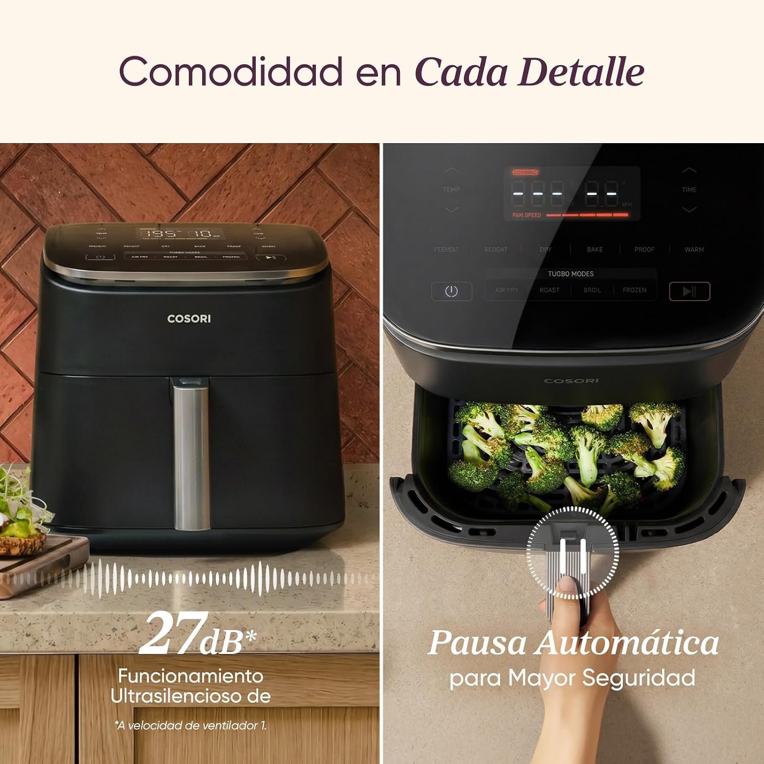 Caja y contenido de la Cosori Turbo Blaze al desembalar