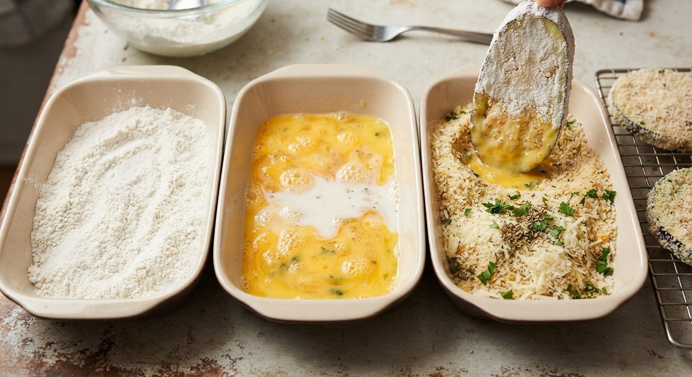 Rodajas de berenjena enjuagadas y secadas con papel de cocina