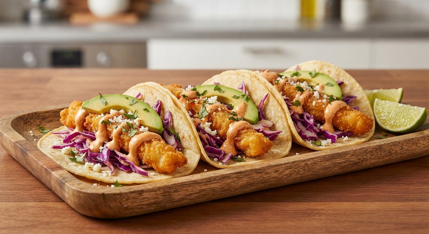Tacos de pescado montados listos para servir