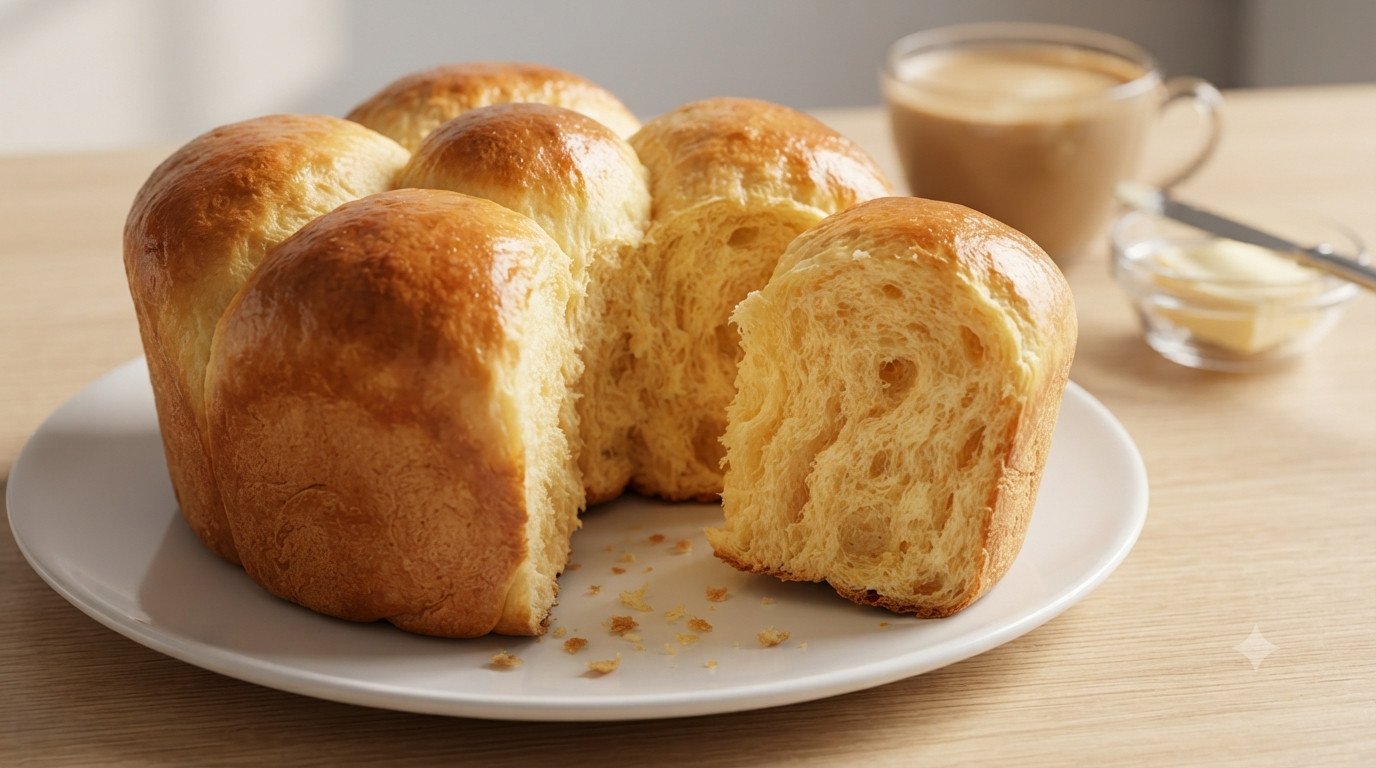 Brioche casero dorado y esponjoso recién hecho