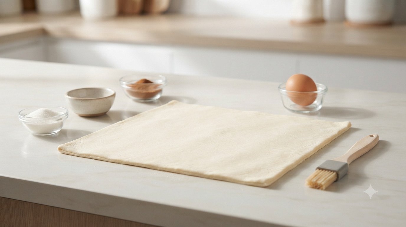 Ingredientes para preparar lazos de hojaldre en freidora de aire