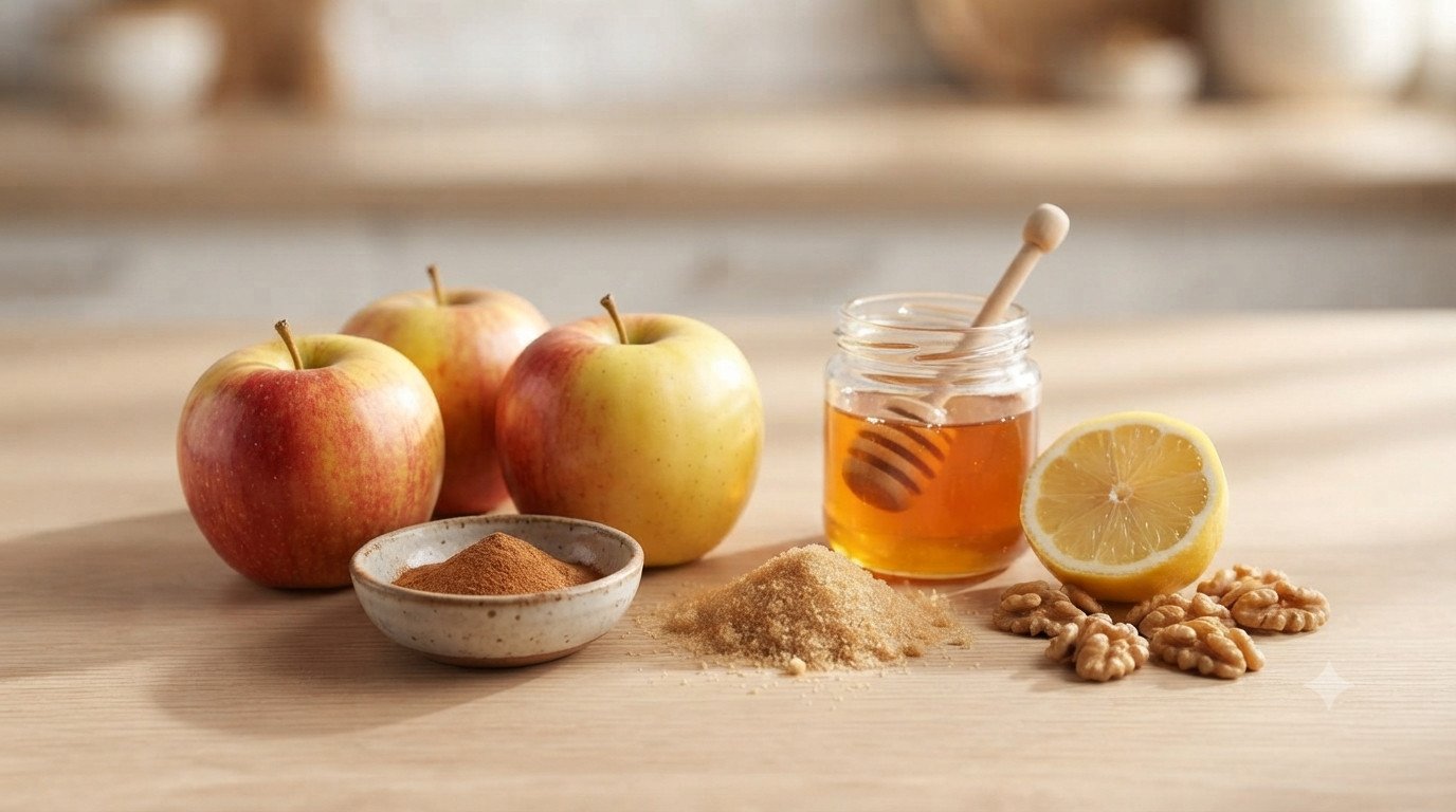 Ingredientes para preparar manzana asada con canela